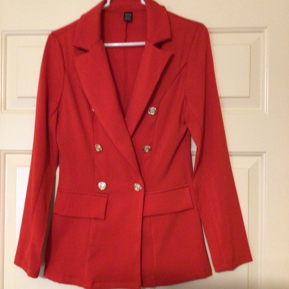 SHEIN Red Double-Breasted Blazer Jacket